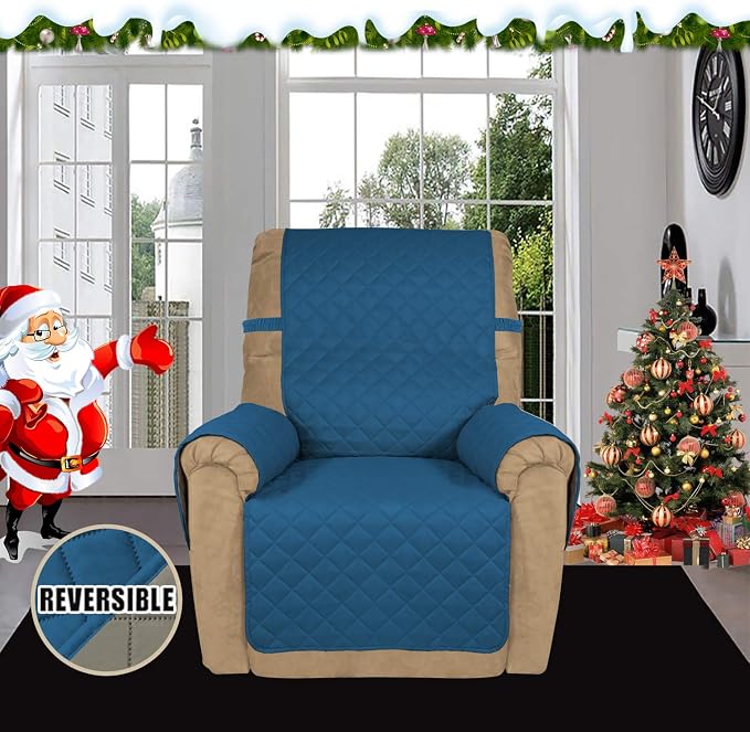 Easy-Going Reversible Couch Cover, Recliner 19 in, Peacockblue/Beige | Machine - Image 2