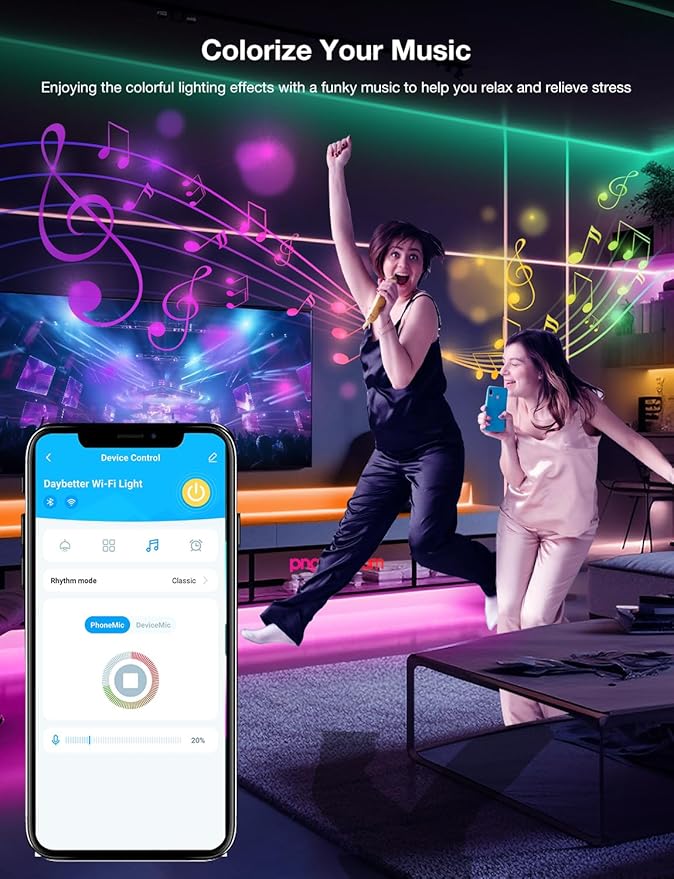 DAYBETTER Smart WiFi Led Strip Lights App Controlled Compatible with Alexa and Google Assistant Timer Schedule RGB Strip Color Changing Décor for Bedroom Party Kitchen 50ft