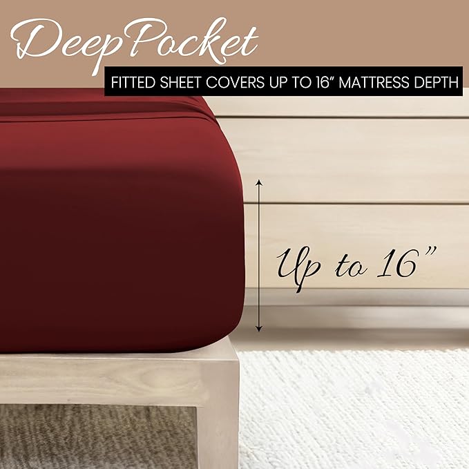 Linen Market Double-Brushed Microfiber California King Sheet Set 4 Piece – Oeko-TEX Certified Ultra Soft & Wrinkle-Free - 16" Deep Pocket Sheets Easy Care Cal-King Size - Burgundy