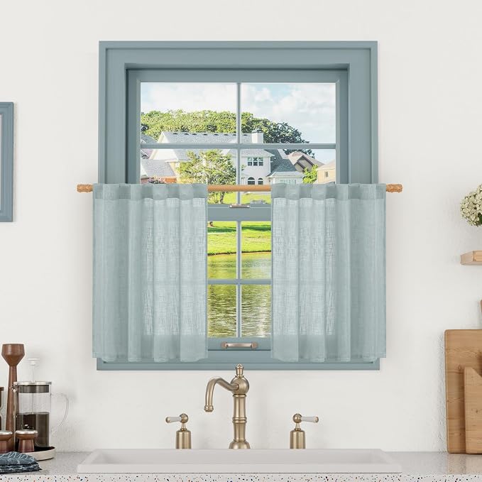 Short Kitchen Linen Curtains 24 Inch Length by LAMIT