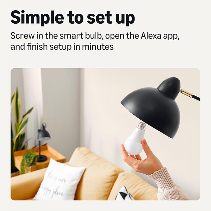 Amazon Basics Smart Indoor LED Light Bulb, Sunset-to-Midnight Activated, Works with Alexa Only, Tunable White, 7.5 W, 1-Pack