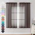 OVZME 2 Panels Sheer Curtains 63 Inches Long Light Weight Soft Voile Drapes, Window Curtain Sheers Elegant Rod Pocket Top for Basement Kitchen Bedroom Living Room, Each is 42W x 63L, Brown Chocolate