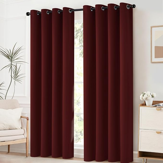 Yakamok Room Darkening Curtains 52x63 inch Length Burgundy Red-Living Room | 2 - Image 2