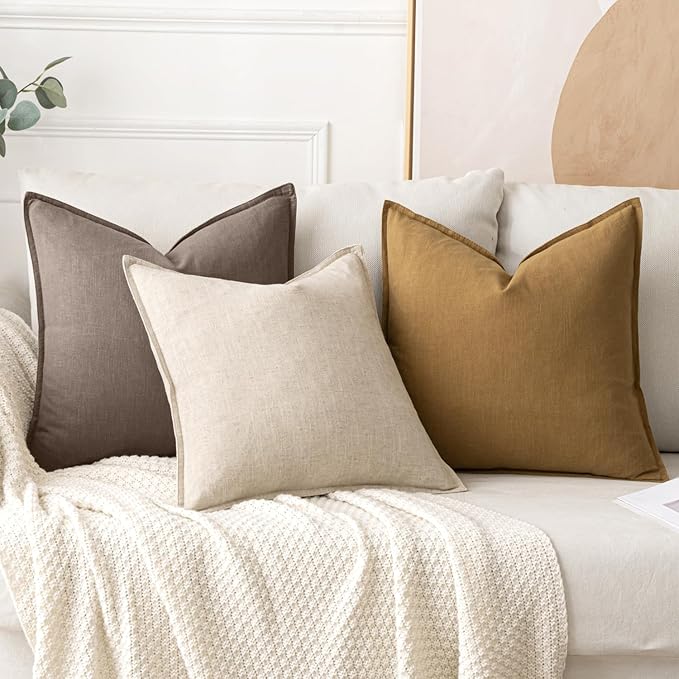 MIULEE Decorative Linen Pillow Covers 18x18 Inch Malt Ball | Boho Farmhouse​ - Image 4