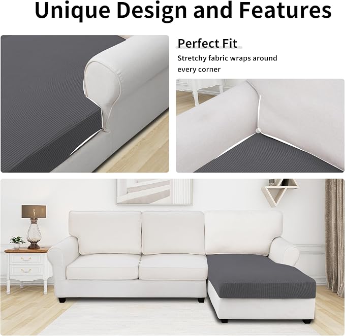 Easy-Going Stretch 1 Piece Chaise Lounge Cushion Slipcover | Sectional Couch - Image 3