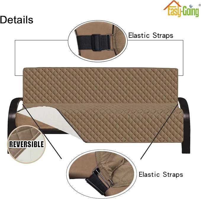 Easy-Going Reversible Couch Cover, Large Futon Sofa, Camel/Ivory | Machine - Image 3