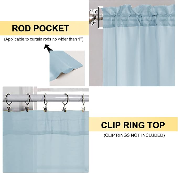 Sky Blue Sheer Curtains 63 Inches Long 2 Panels - Image 2