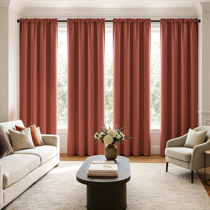 MIULEE 84 Inch Length Terracotta Blackout Bedroom Curtains Set of 4 | Thermal by MIULEE