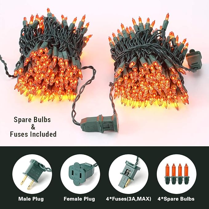 BrizLabs Orange Halloween Lights, 69.6FT 300 Count Halloween String Lights Linkable, UL Certified Orange Light String, Mini Incandescent Light Set for Indoor Outdoor Christmas Fall Thanksgiving Tree