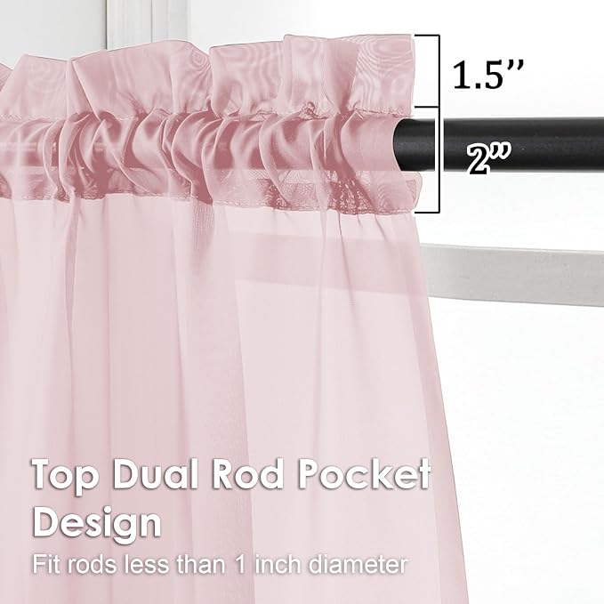Blush Pink Sheer Curtains 54 Inches Long 2 Panels - Image 3