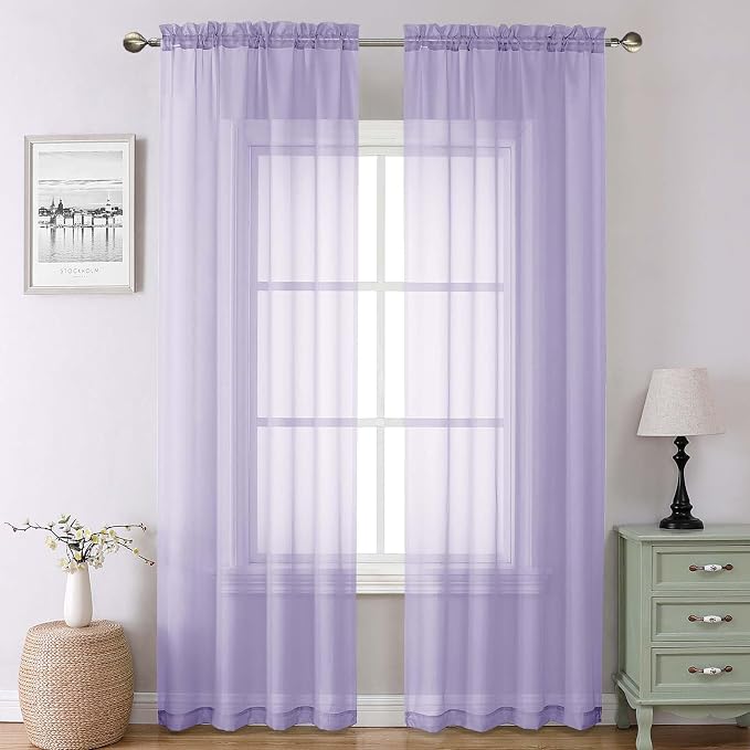 Lavender Sheer Curtains 90 Inches Long 2 Panels Set, Light Filtering Solid by Lecloud