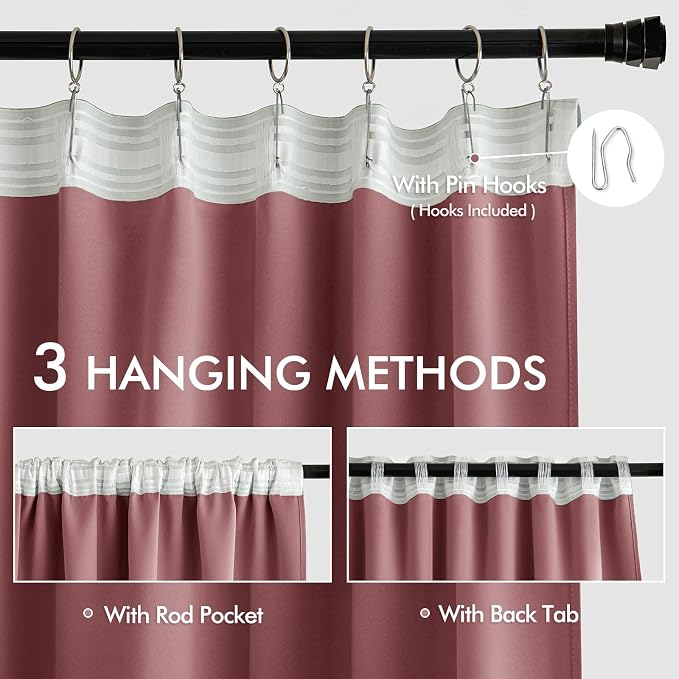 MIULEE Dusty Rose Back Tab Blackout Curtains 52x96 Inch Long 2 Panels Set | Rod - Image 3