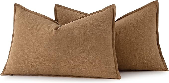 MIULEE Decorative Linen Lumbar Pillow Covers 12x20 Inch Brown | Boho Farmhouse​ - Image 6