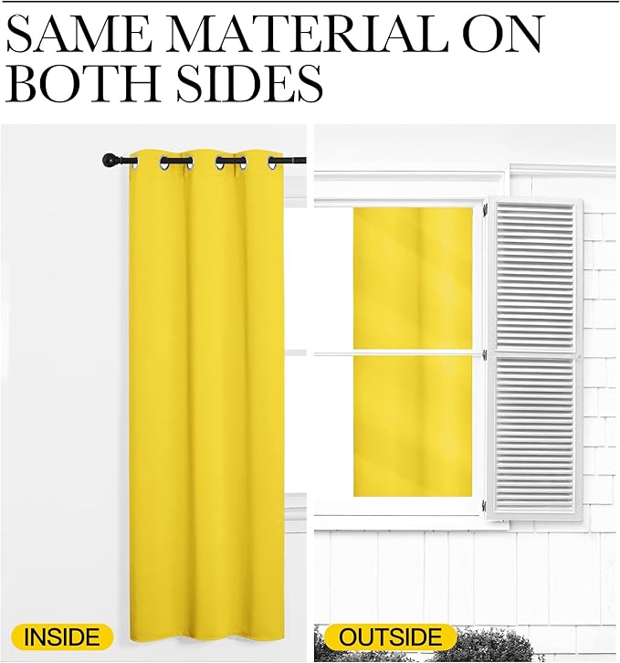 NICETOWN Window Curtain Panels, Thermal Insulated Solid Grommet Draperies/Drapes for Basement (Bright Yellow, 1 Pair, 34 by 54-inch)