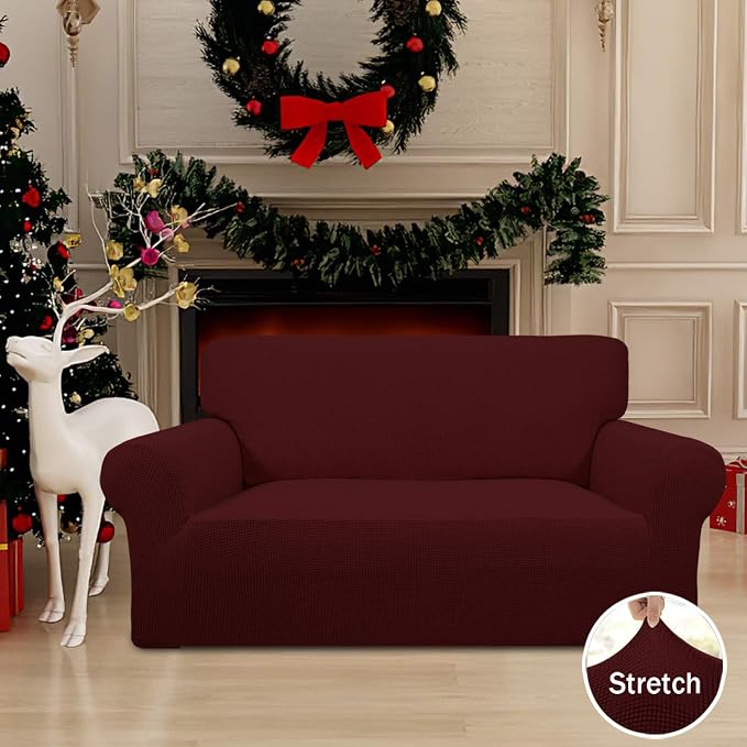 Easy-Going Stretch Loveseat Couch Covers Washable Wine | 1-Piece Loveseat Covers - Image 2