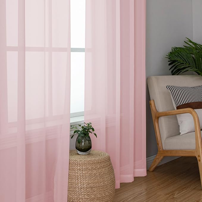 Blush Pink Sheer Curtains 84 Inches Long 2 Panels Set, Light Filtering Window - Image 3