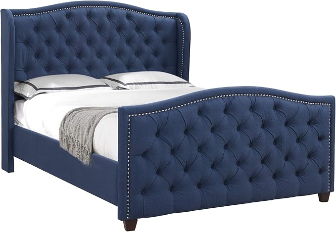 Jennifer Taylor Home Marcella Tufted Wingback Bed, Queen, Dark Sapphire Blue