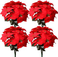 8 Pack Bulk Christmas Artificial Poinsettia Flowers Stem Bouquets Outdoors with 40pcs 8.2 Inch Red Poinsettia Flowers Heads for Christmas Tree, Xmas Garland, Vase, Window Box, Porch Decorations