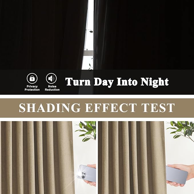 Vision Home Brown Pinch Pleated Full Blackout Curtains Linen Blended 60 inch - Image 6