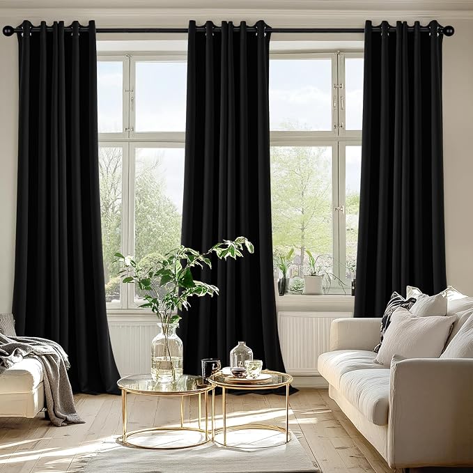 MIULEE Blackout Curtains for Bedroom 2 Panels 40 x 96 Inch Long Black | Thermal - Image 6