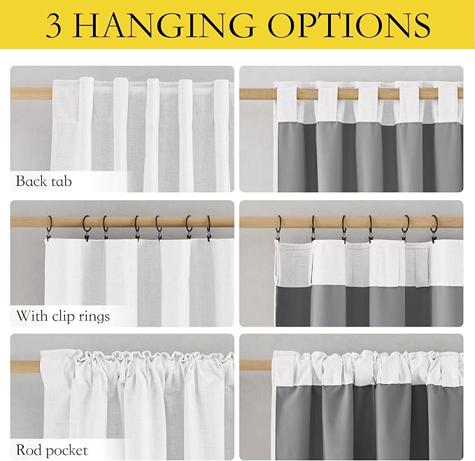 NICETOWN Greyish White 100% Blackout Linen Curtains 84" Long, Farmhouse Thick - Image 3