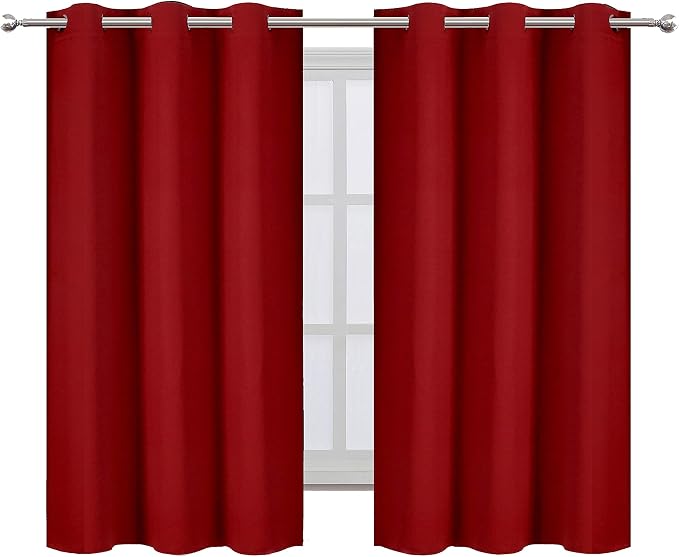Red Blackout Curtains 34 x 54 Inch Length/Set of 2 Curtain Panels/Thermal - Image 2