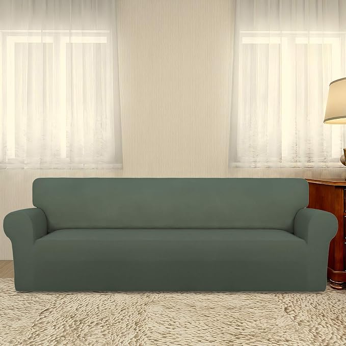 PureFit Stretch Couch Covers for Sofa 4 Seater Slipcovers Grayish Green | - Image 2
