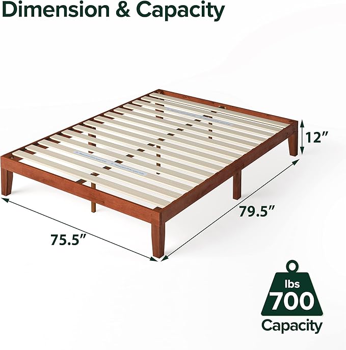 ZINUS Wen Wood Platform Bed Frame, Solid Wood Foundation, Wood Slat Support, No Box Spring Needed, Easy Assembly, Cherry, King
