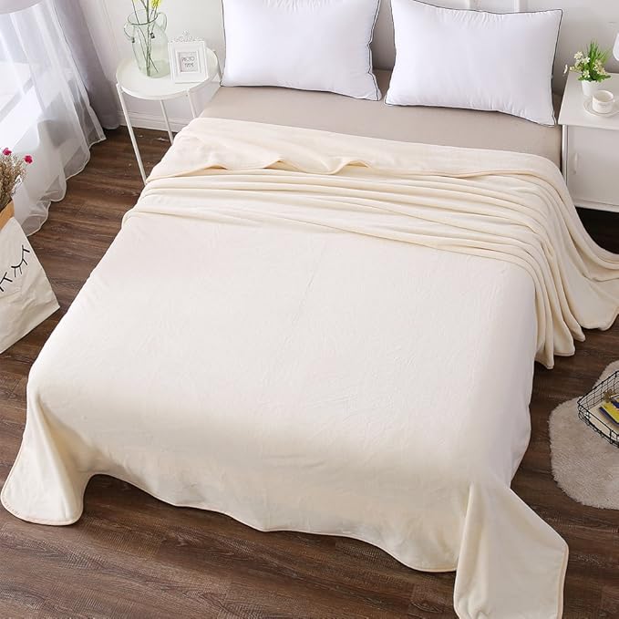HOZY Soft Blanket Travel Size Fleece Warm Fuzzy Throw Blankets for The Bed Sofa Lightweight 350GSM Ivory 50"*61"