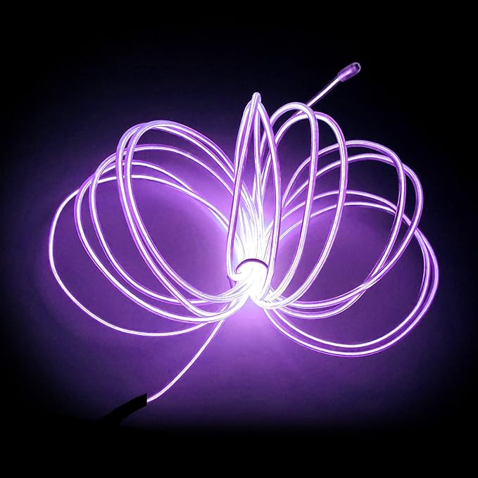 MaxLax EL Wire Purple, 2M Portable Battery Pack Neon Light Strip 360° Cuttable Glowing Rope Lights for Parties, Halloween, DIY Decoration