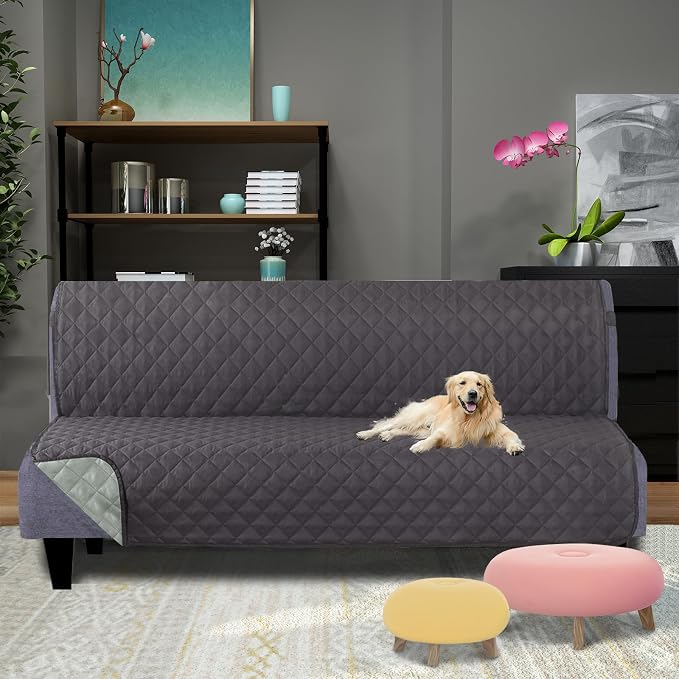 U-NICE HOME Futon Sofa Covers 68''Armless Couch Cover, Dark Grey/Light Grey | - Image 2