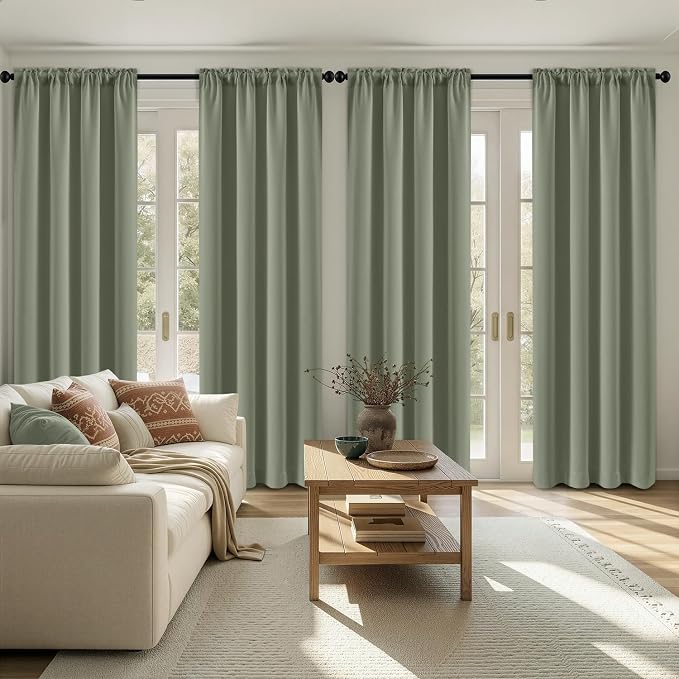 MIULEE 84 Inch Length Sage Green Blackout Bedroom Curtains Set of 4 | Thermal - Image 8