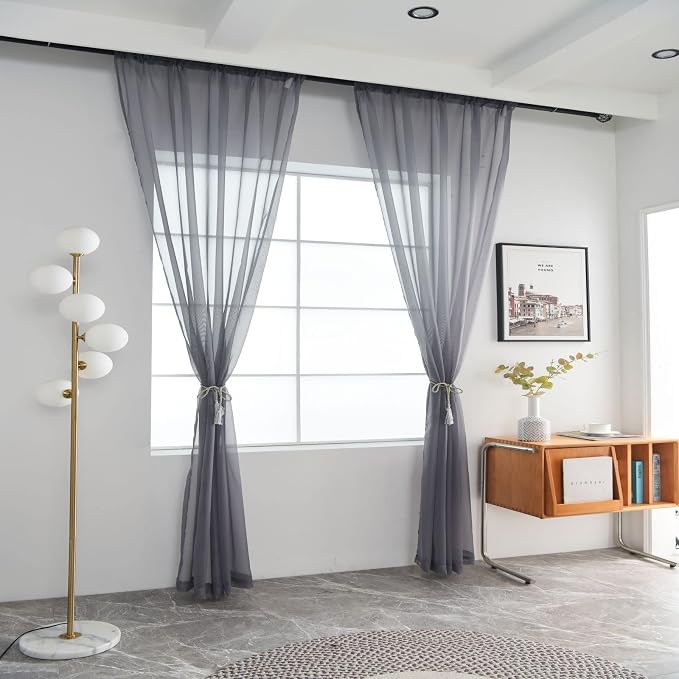 SpaceDresser Basic Rod Pocket Sheer Voile Window Curtain Panels White 1 Pair 2 - Image 2
