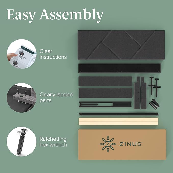 ZINUS Judy Upholstered Platform Bed Frame, Mattress Foundation, Wood Slat Support, No Box Spring Needed, Eco Friendly WonderBox (TM), Easy Assembly, Dark Grey, Queen