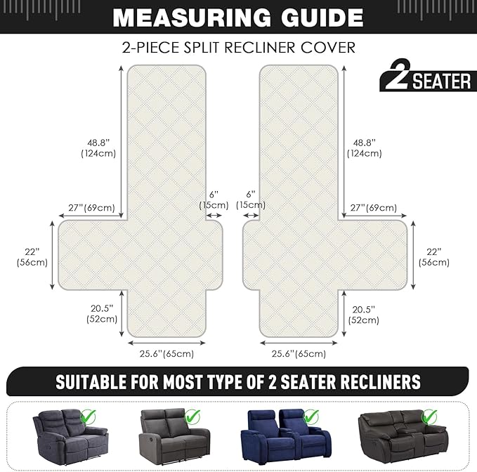 TAOCOCO 100% Waterproof Loveseat Recliner Cover, Non Slip Split Loveseat Covers - Image 5