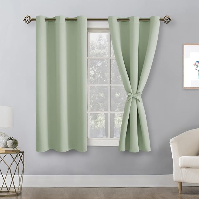 Short Blackout Curtains for Bedroom, Seafoam Green, 42 x 45 Inch | Thermal - Image 8