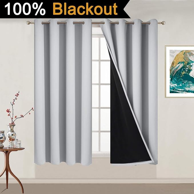 Yakamok Light Grey 100% Blackout Curtains 54 Inches Long 52" Wide 2 Panel | - Image 2