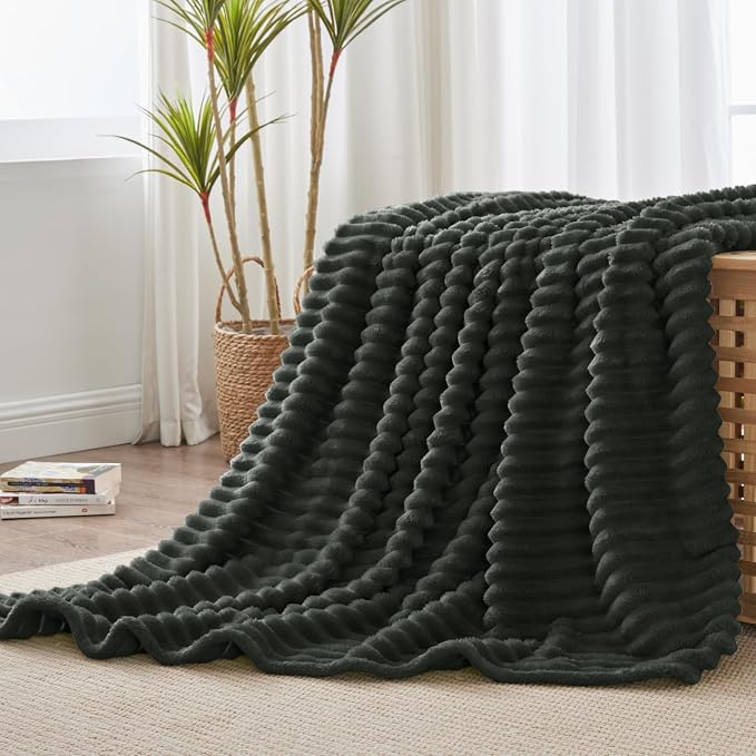 BEDELITE Striped Fleece Throw Blanket, Charcoal Grey, Soft Cozy, Lightweight - Image 7