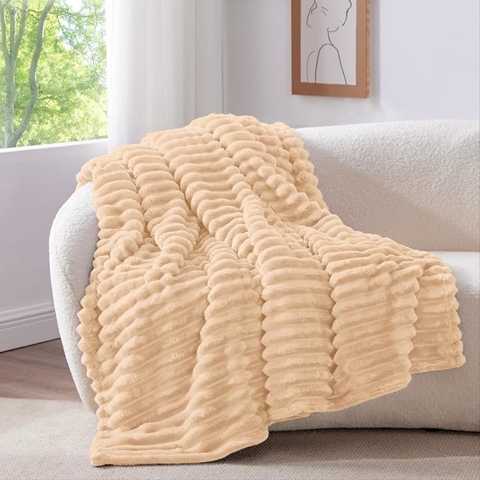 BEDELITE Ribbed Twin Blanket for Couch & Bed, Blush Sand, Warm Yet Lightweight by BEDELITE