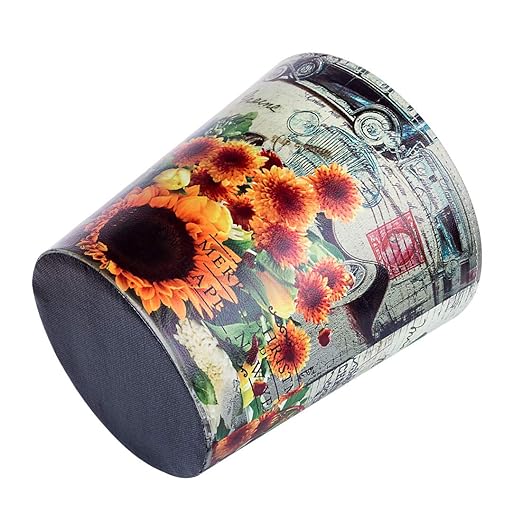 Leather Trash Can, Retro Decorative Waste Basket, 10L Capacity Small Waste Paper Basket, Waterproof Garbage Can for Bathroom, Bedroom, Office, Kitchen and Living Room - Sunflower