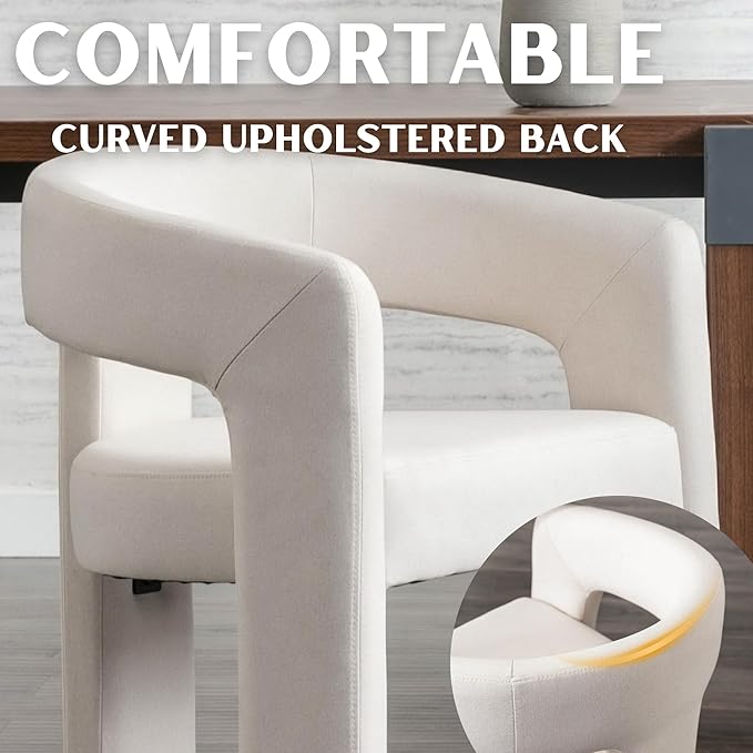 Modern Barrel Dining Chairs Set of 5, Linen Upholstered Accent Side Chair with Arms Comfy Makeup Vanity Chairs, Dining Living Room Kitchen Chairs, Beige