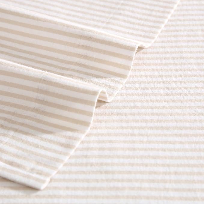 Laura Ashley - Flannel Sheets Twin Size, Anti-Pilling & Wrinkle Resistant Cotton, Touchably Soft for All-Season Comfort - Bed Sheets with Matching Pillowcase & Fitted Sheet (Oxfordshire Stripe Beige)