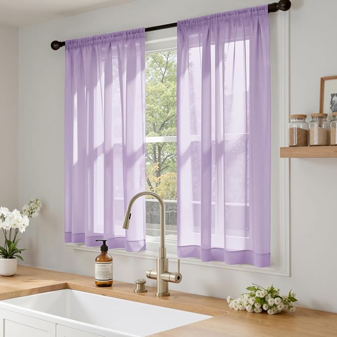 MIULEE Light Purple Sheer Curtains 63 Inches Long 4 Panels 42 x 63 Inches | - Image 2