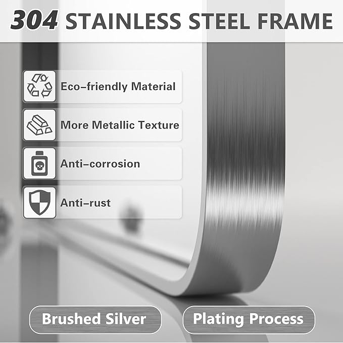 PAIHOME 22x30-Inch Brushed Nickel Bathroom-Vanity-Mirror for Wall - 304 Stainless Steel Silver Frame Bathroom Mirrors, Rectangle Farmhouse Mirror, Vertical Or Horizontal Hanging Modern Mirror