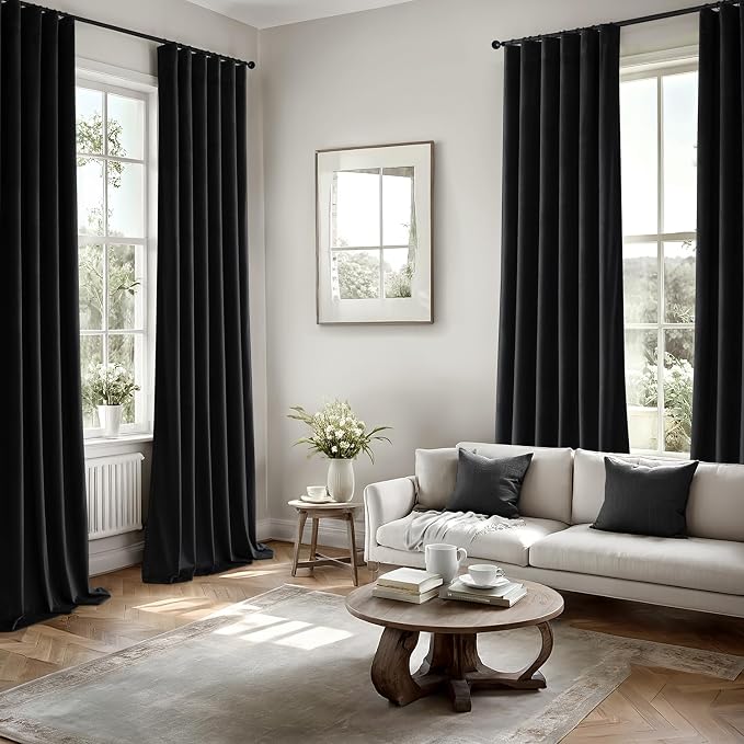MIULEE Velvet Curtains 50W x 96L 2 Panels Black Blackout Curtains | Luxury - Image 5