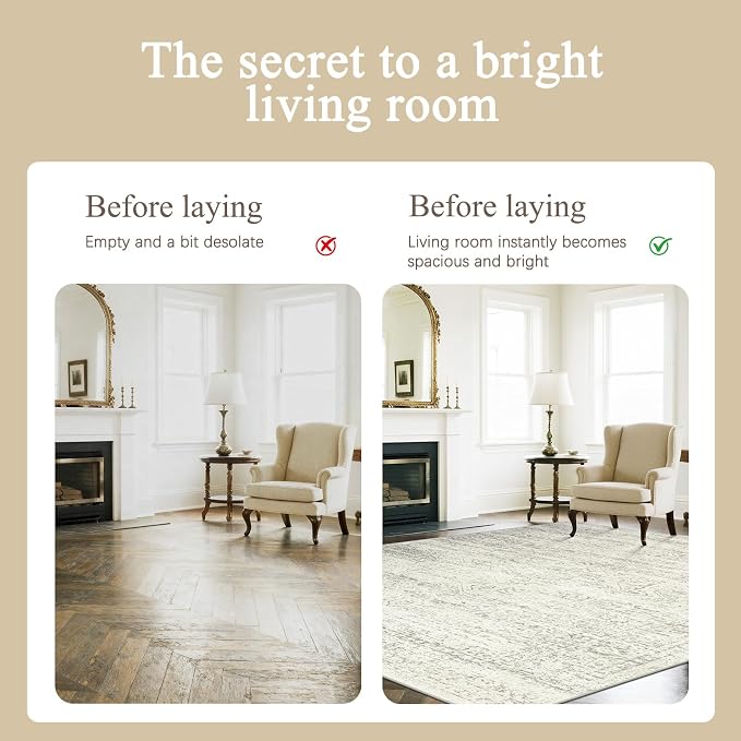 Washable Rugs 5x7 Area Rugs for Living Room, Dining Room-Beige Green | Ultra - Image 3