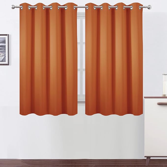Orange Blackout Curtains 52 x 54 Inch Length/Set of 2 Curtain Panels/Thermal by Lemomo