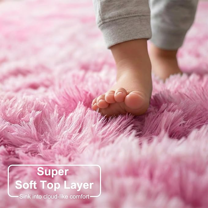 Amdrebio Pink White Fluffy Cute Area Rug 5x8 - Image 4