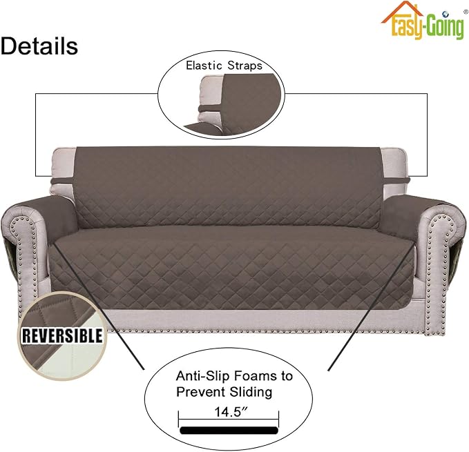 Easy-Going Reversible Couch Cover, 2 Cushion Sofa, Taupe/Ivory | Machine - Image 3