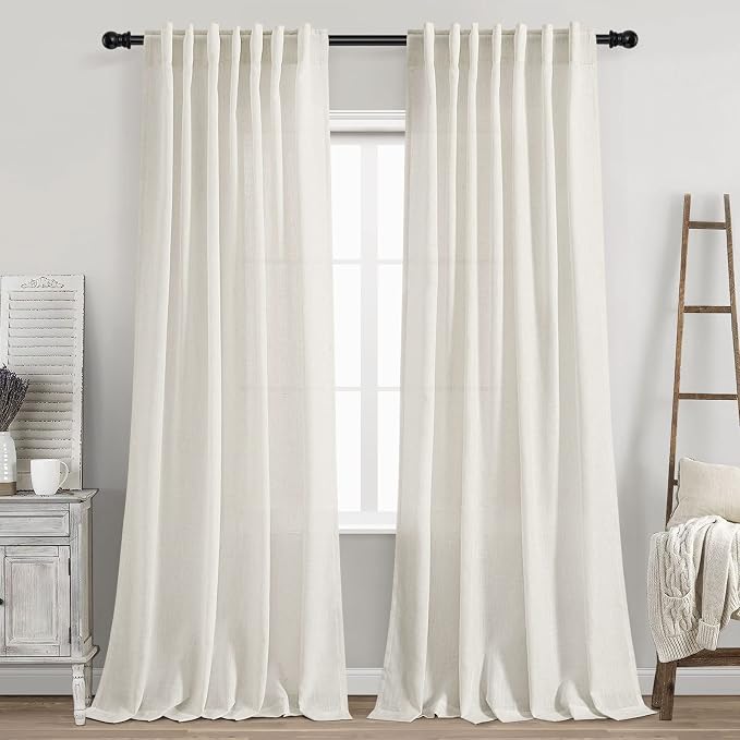Cream Linen Back Tab Curtains 84 Inch Length by Nanspring